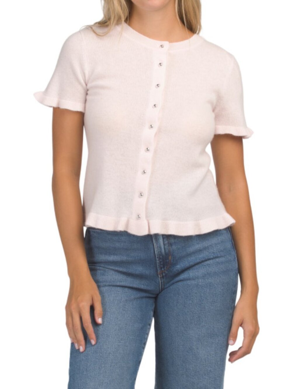 JOIE Cashmere Short Sleeve Cardigan With Ruffles